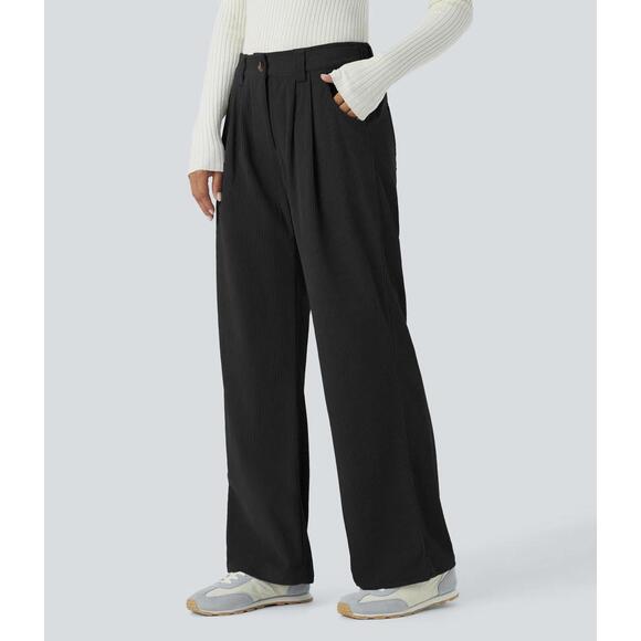 NWT Halara Mid Rise Pockets Straight Leg Corduroy Casual Pants Black Size M - Picture 11 of 11